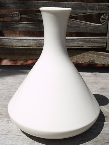 Large Wide Bottom Decanter 7 3/4 in. Wide - White Glaze with Leaves/Twigs Design - Picture 2 of 5