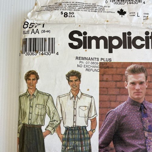 Simplicity Sewing Pattern 8571 Button Front Shirt Pleated Pnts Size 38-44 Men FF - Picture 2 of 3