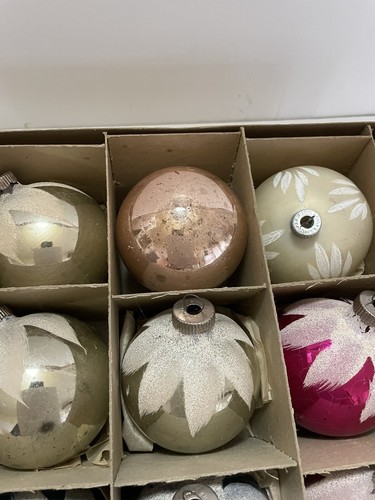 Vintage SHINY BRITE Frosted Glass Ball Ornaments In Original Box - Picture 9 of 12