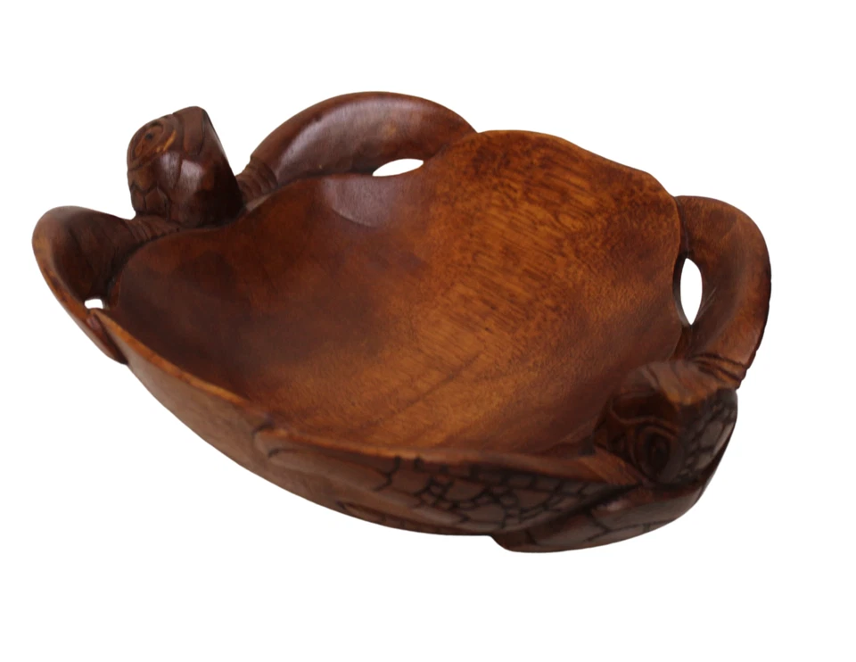 Madera de caoba tallada a mano náutica tortuga marina fruta nuez caramelo cuenco arte de cocina Foto 2 de 4