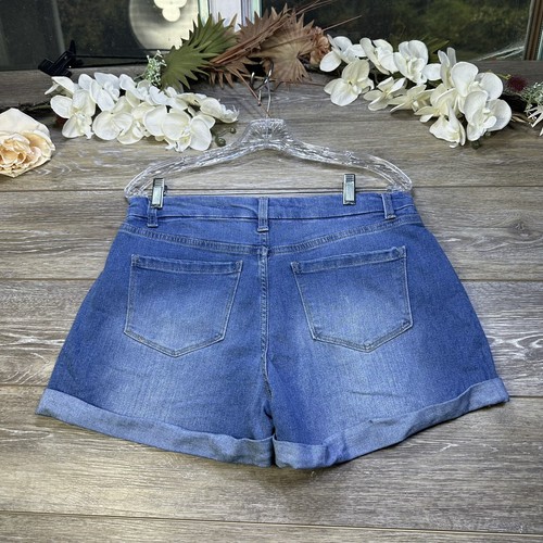 No Boundaries Shorts Size 13 Blue Denim High Rise Cuffed Womens Stretch - Picture 11 of 14