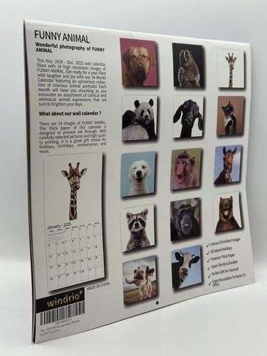Wandkalender 2025 weiße Elefanten lustige Tier Memes 14 Monatskalender 12 Zoll... - Bild 2 von 3