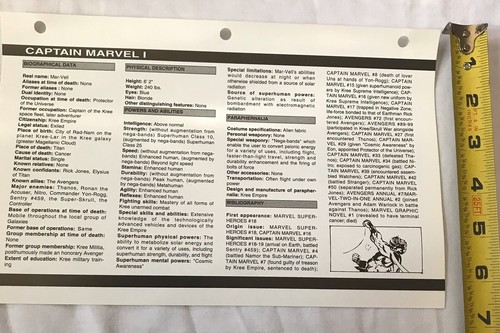 RARE Vintage Marvel Comics Character CAPTAIN MARVEL Bio Comic Sheet Card - Picture 2 of 2