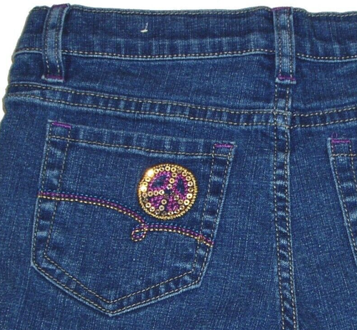 Girls Shorts Denim Summer LOVE Short Pants Trouser Rhinestone Sequins Peace Sign - Picture 4 of 5