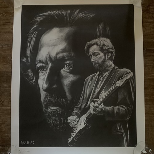 Eric Clapton Poster By Bradford John Salamon Black White Playing Guitar Profile - Picture 2 of 7