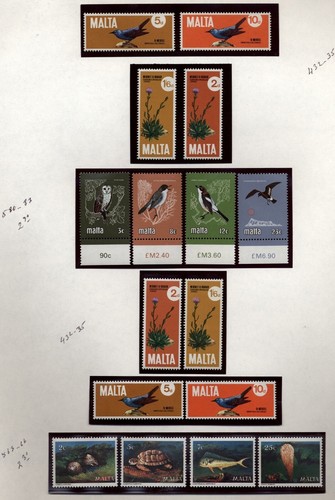 Malta Topical collection Birds,flowers,Fish Mint Never Hinged in mounts jp - Picture 2 of 2