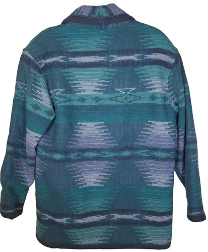 VTG 90s Woolrich Southwestern Saddle Blanket Coat Wool Blend Teal Blue Women's S - Picture 3 of 7