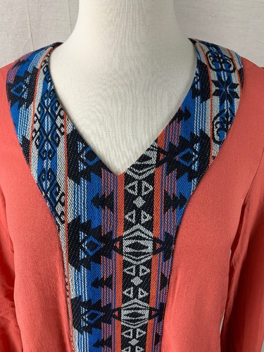 LOVERICHE Womens Small Tunic Blouse Long Sleeve Orange Aztec - Picture 2 of 11