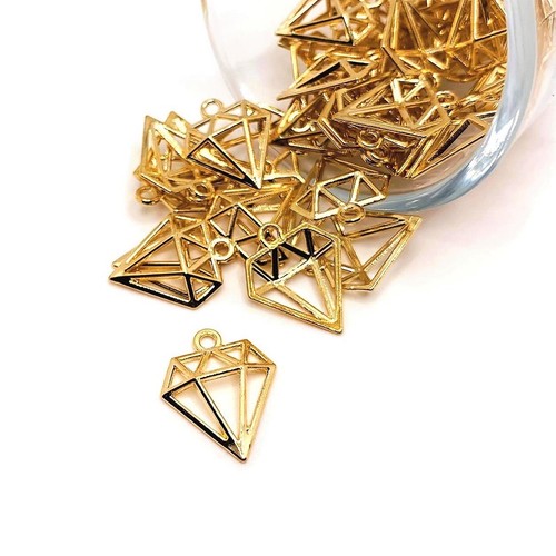 4, 20 or 50 BULK pcs Gold Diamond Shaped Charms - US Seller - GL271