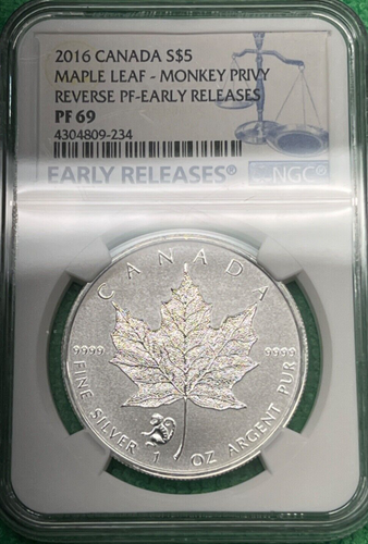 2016 Canada $5 Maple Leaf Monkey Privy Reverse Proof Early Release NGC PF 69 - Picture 3 of 10