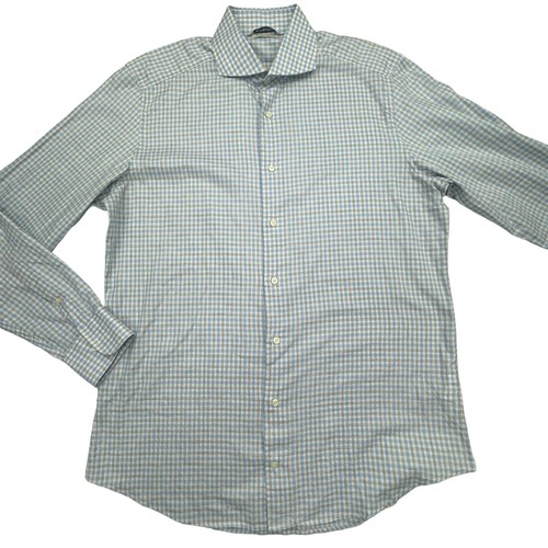 Suitsupply Shirt Herren 16,5 blau weiß kariert kariert schmale Passform langarm geknöpft