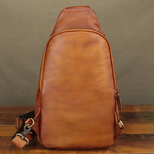Genuine Leather Sling Bag Men Women Vintage Shoulder Crossbody Bag Sling Purses - Picture 7 of 12