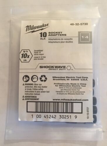 MILWAUKEE 10 PC BULK PACK 1/4" SOCKET ADAPTERS 48-32-5730 SHOCKWAVE IMPACT DUTY - Picture 2 of 4