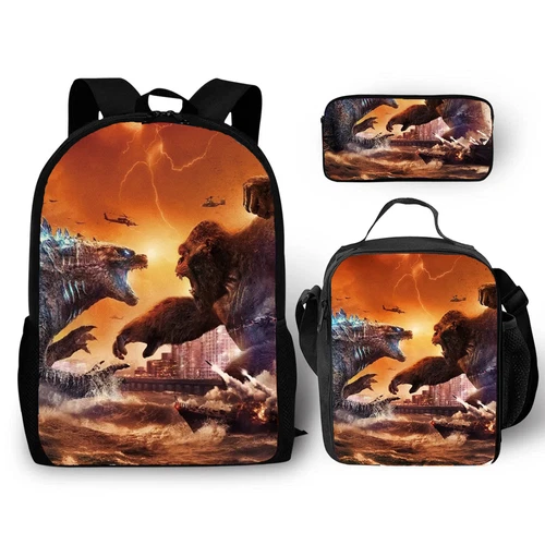 Mochila 3D Godzilla vs Kong Bolsa de libros escolares Mochila Bolsa de almuerzo Estuche para lápices Regalo - Imagen 11 de 50