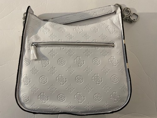 GUESS Galeria Hobo Handbags Embossed Logo White Silver - Picture 5 of 7