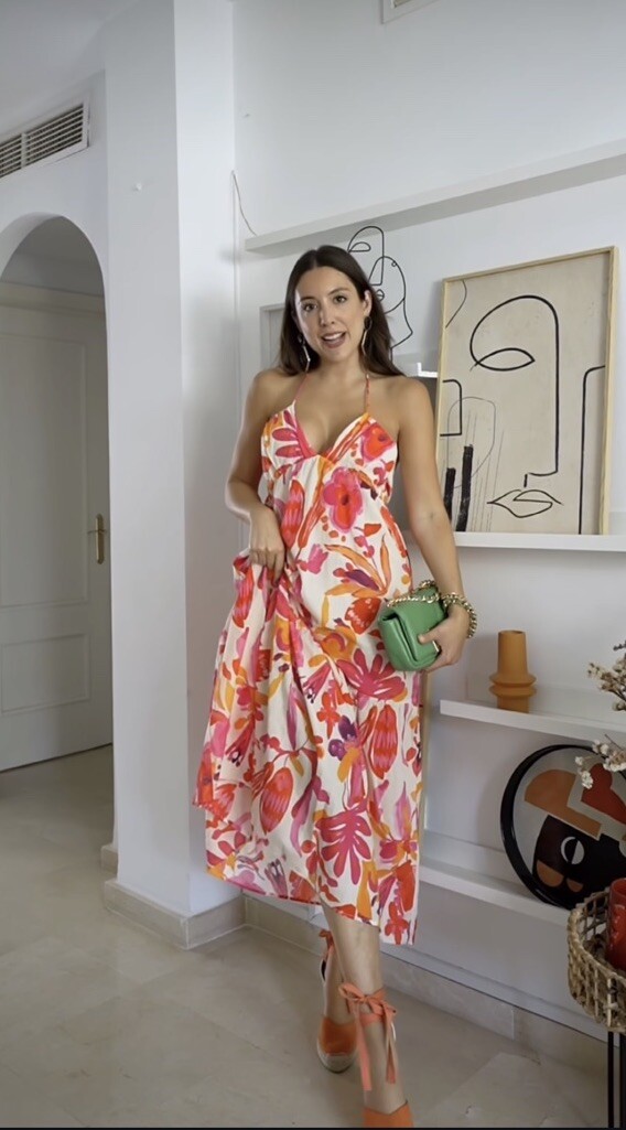 ZARA WOMEN SS24 PRINTED HATER NECK COTTON MIDI DRESS 2298
