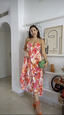 sara ZARA WOMEN SS24 PRINTED HATER NECK COTTON MIDI DRESS 2298