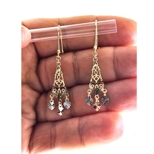 Gypsy Style Earrings Solid 14K Gold Dangeling Chandelier Filigree Butterfly 1.2" - Picture 6 of 7