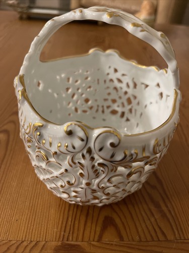 Herend Blue Garland Schale Goldgriff Gemüseschale oval Korbgriffe RAR - Bild 4 von 9