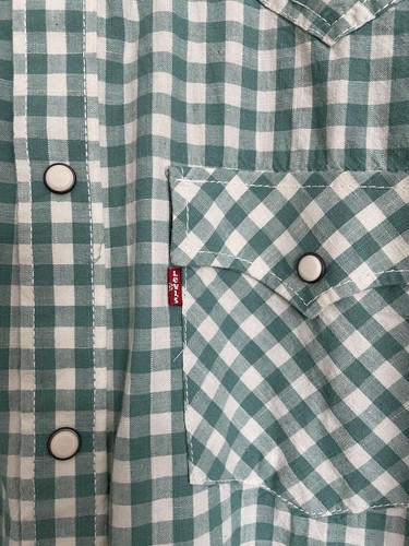 Levi Strauss Western Style Green Gingham Shirt Snap Button Size XL VCG - Picture 3 of 4