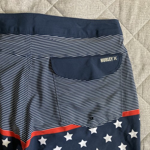 Hurley Boardshorts Mens 32 USA Stars Stripes Merica 9.5” Inseam Surf Swim Beach - Picture 6 of 11