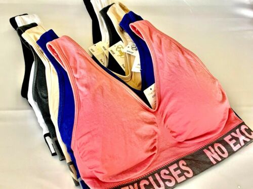 3- 6 Sports Bras Yoga Active Wear Workout Bra Wireless Comfy Cami Top Reg + Plus - Picture 20 of 42