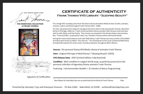 Walt Disney Legend Frank Thomas Estate SLEEPING BEAUTY Personal VHS Collection - Imagen 4 de 9