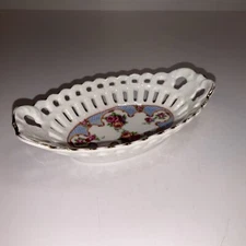 Vintage Schuman Bavaria Trinket Dish Ceramic Rose Oblong 5.5”