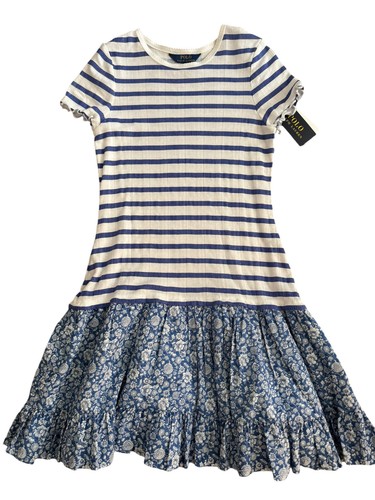 POLO Ralph Lauren Striped Pointelle-Knit Cotton Dress Girls Size L (12-14) NWT