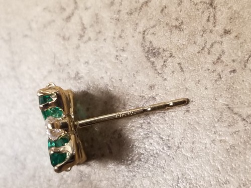 Macy's Emerald & White Topaz Flower STud Earrings in 10k Gold MSRP $325 - Picture 7 of 7