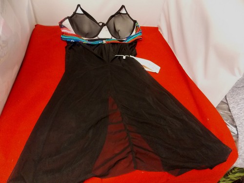 M FASHION SWIMWEAR 2-PIECE w/ ATTACHED SHEAR COVER DRAPED OPEN SIDES, C CUP NWT - Picture 9 of 11