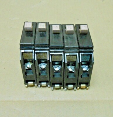 LOT OF 5 CUTLER HAMMER CH115 CIRCUIT BREAKER 15A METAL 1/2 HALF NOTCH ...