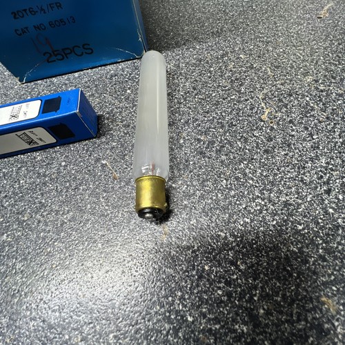 Exit light tubular bulb 20T 6-1/2; 130V; 20 Watt frosted, bayonet. Brand new.  - Picture 2 of 7