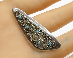 ISRAEL-925-Sterling-Silver-Vintage-Abstract-Turquoise-Brooch-Pin-BP1532