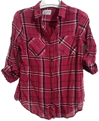 Cotton On Womens Blouse Sz S Pink Plaid Button Front Collared Shirt Long Sleeve - Picture 4 of 7