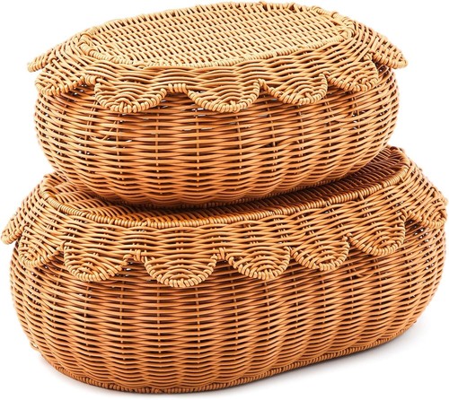 Versatile Dark Brown Woven Rattan Baskets with Lid – 2 Sizes for Stylish Storage - Picture 3 of 8