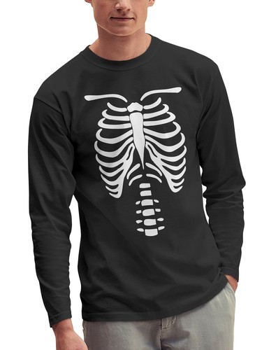 Mens Garment Dyed Skeleton Body Halloween Graphic Long Sleeve T Shirt - Picture 11 of 25