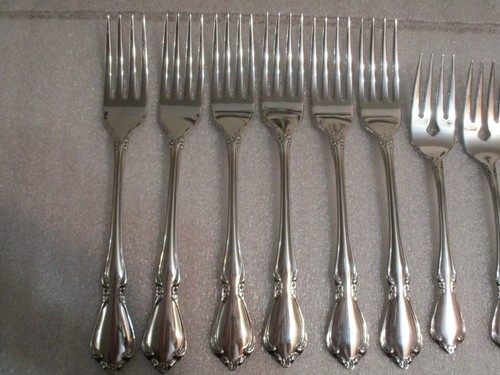 ONEIDACRAFT DELUXE CHATEAU DINNER & SALAD FORKS LOT OF 10 - Picture 2 of 5