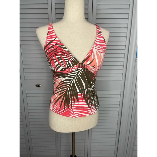 Tommy Bahama brown pink palm print tankini swimsuit top women's size small