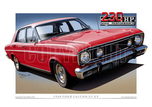 XT GT Falcon Print - Classic 1968 Ford XT GT Car Drawing in 7 Stunning Colours - Bild 6 von 11