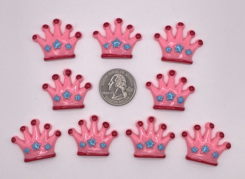 10 Stck. x 1 3/8 Zoll Harz PINK CROWN Flatback Verzierung/mit blauem Stern/niedlich SB214P - Bild 2 von 2