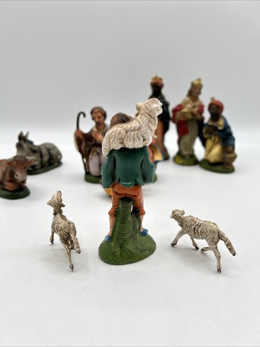 Krippe Weihnachten Set 11 Figuren ITALIEN 3,5 - 4 Zoll große Vintage Wisemen, Familie ++ - Bild 13 von 24