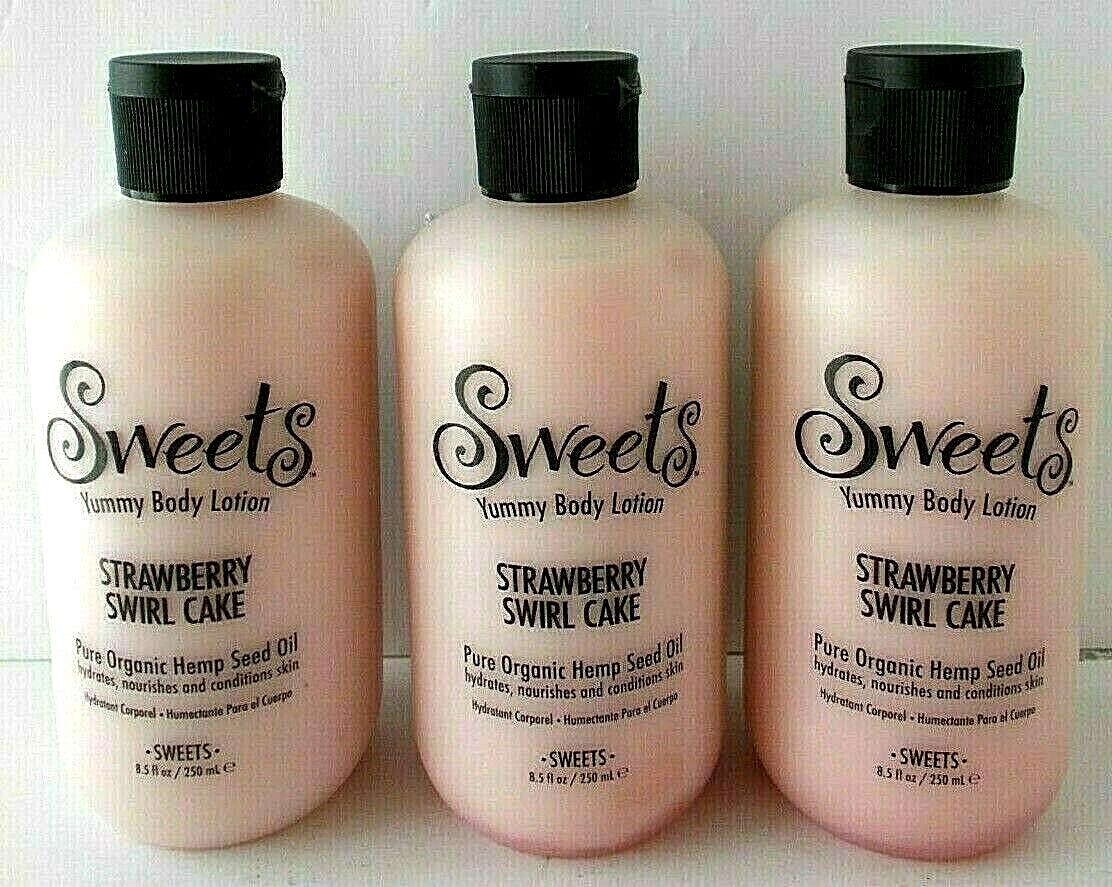3X Strawberry Swirl Cake Hand Body Lotion Hemp Seed Oil SWEETS 8.5oz