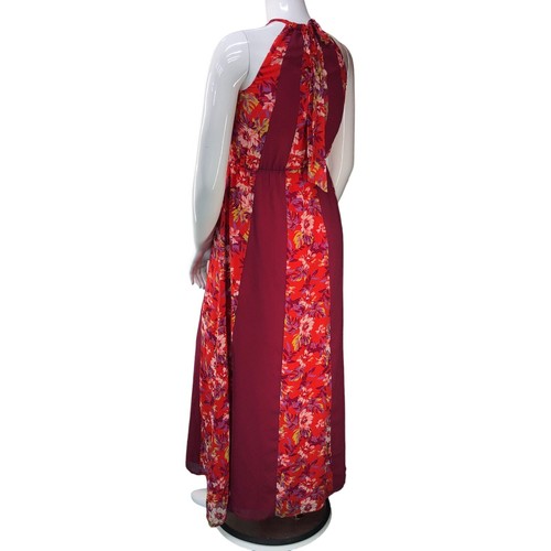 ModCloth Womens Size M Illuminated Elegance Maxi Dress Chiffon Red Floral - Picture 6 of 15