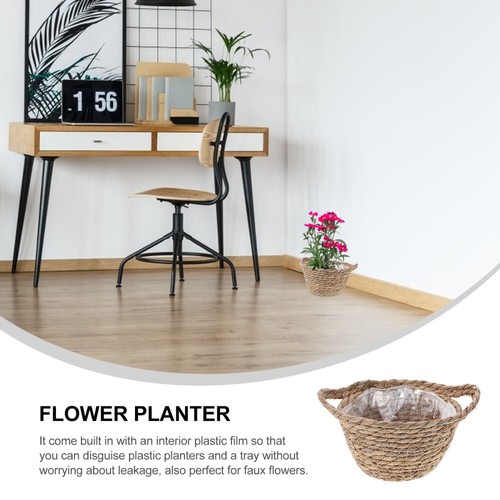 Straw Flower Basket Pot Indoor Handwoven Decorative Baskets Planter - Picture 9 of 12