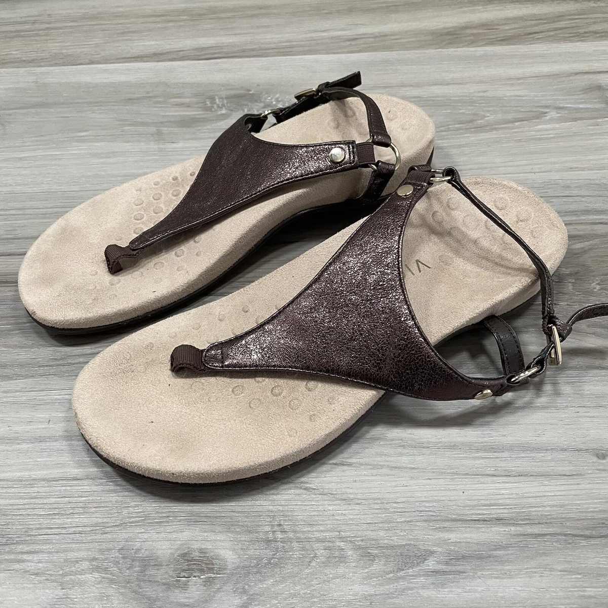 Vionic Kirra Bronze Metallic Slingback Flat Sandals Ortho Arch