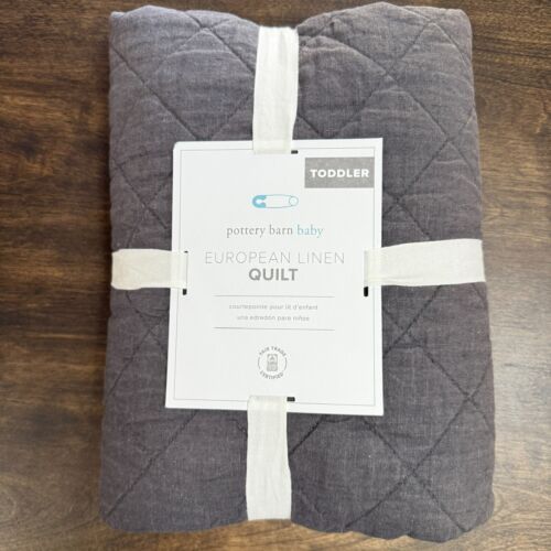 POTTERY BARN KIDS BELGIAN FLAX LINEN BABY/TODDLER QUILT, 36 x 50 ~ EBONY