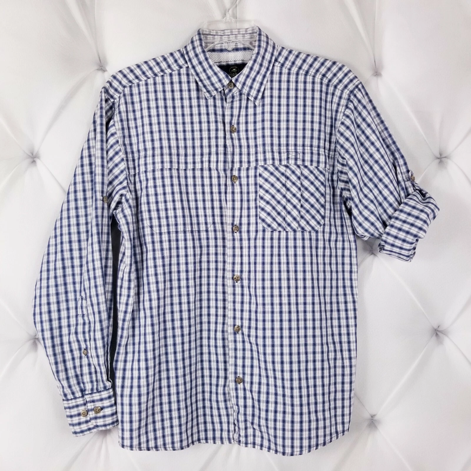 RedHead Mens M Button-Front Shirt Blue Plaid Long Sleeve Vented Fishing Outdoor