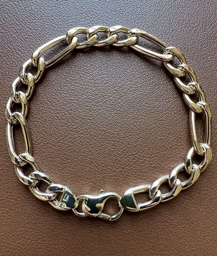 Unisex 14k Yellow & Rose Gold 8.25" 8mm Wide Puffed Figaro Link Chain Bracelet - Picture 4 of 8