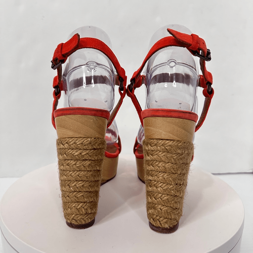 Sandalias Lanvin Rojo Gamuza Alpargata Cuña Plataforma Correa al Tobillo Talla 38.5 / EE. UU. 8 - Imagen 11 de 13